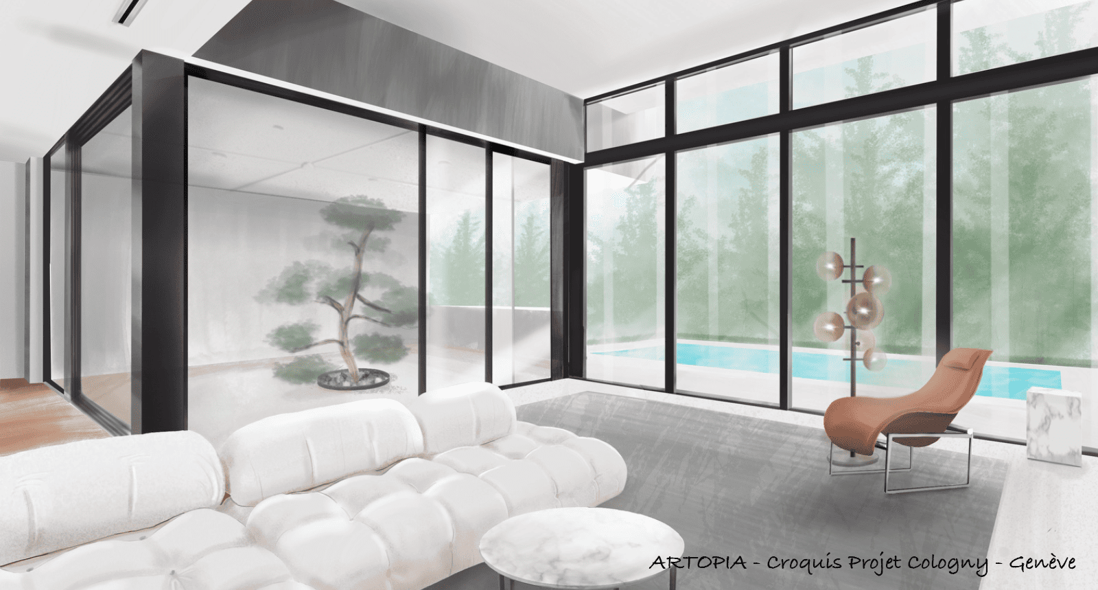 Croquis projet architecture d'intérieur Cologny — Genève